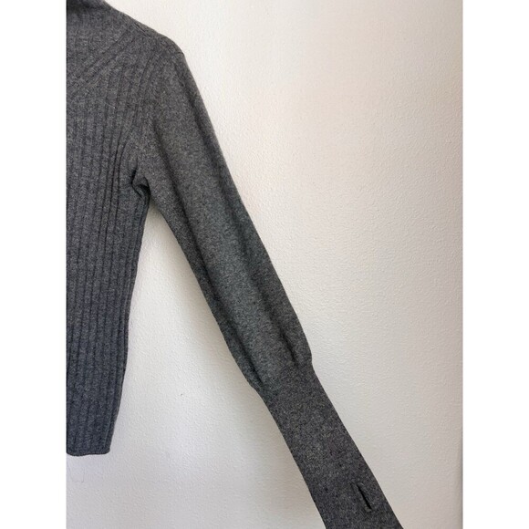 Jarbo 100% Cashmere Gray Ribbed Mock Neck Sweater Top Size 38 Thumbholes Luxe - Picture 3 of 7